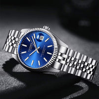 1 x RAW Customer Returns CADISEN Men s Automatic Watch Elegant Casual Mechanical Men s Watch with Sapphire Glass and Calendar Stainless Steel Strap Waterproof Watch Blue  - RRP €112.13