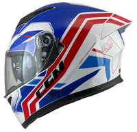 1 x RAW Customer Returns CGM Full Face Helmet with White and Blue Solar Goggles 360S KAD Race Fiberglass S  - RRP €97.42