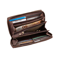 1 x RAW Customer Returns LEABAGS Leather Wallet Women - Large Wallet with RFID Protection, Real Leather XXL Wallet Women Large, 29 Card Slots Wallet with Coin Compartment, Double Zipper Nature Dark Brown  - RRP €42.48