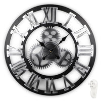 1 x RAW Customer Returns CPROSP Steampunk Clock Wall Vintage Quiet, 58cm Wall Clock Made of Wood, Wall Clock Industrial Design Large XXL with Moving Gears, Black - RRP €60.16