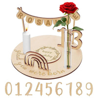 1 x RAW Customer Returns GAESHOW wooden birthday plate, vase and 1-10 numbers wooden children s birthday decoration with engraving, wooden children with candle holder, DIY birthday gift decoration for children, babies, adults - RRP €19.8