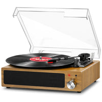 1 x RAW Customer Returns Record player, FYDEE vinyl record player Bluetooth, record player vintage turntable with built-in stereo speaker, 3-speed 33 45 78 rpm, RCA output, AUX input, wood color - RRP €79.98