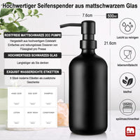 1 x RAW Customer Returns GMISUN soap dispenser black, 500ml dishwashing liquid dispenser for kitchen and bathroom, 2 pieces modern soap dispenser glass with black matt pump made of stainless steel and labels, soap dispenser - RRP €16.99