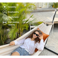 1 x RAW Customer Returns Anyoo Hammock Garden Durable Hammock with Curved Wooden Pole, Portable Comfortable Hammock with Belt Accessories Carrying Bag for Indoor Outdoor Patio Garden Beach - RRP €35.35