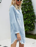 1 x RAW Customer Returns Zilcremo Women s V-Neck Blouse Dress Denim Dresses Long Sleeve Button Down Shirt Dress Tunic Dresses Top Light Blue L - RRP €39.99