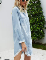 1 x RAW Customer Returns Zilcremo women s V-neck blouse dress denim dresses long sleeve button down shirt dress tunic dresses top light blue L - RRP €39.99