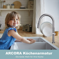 1 x RAW Customer Returns ARCORA pull-out kitchen faucet, high pressure kitchen faucet made of stainless steel, 360 swiveling kitchen faucet, kitchen mixer tap with ceramic cartridge, leak-proof, 2 jet types, brushed nickel - RRP €67.55