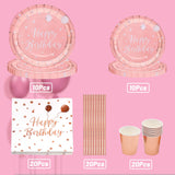 7 x Brand New 80 Pieces Rose Gold Birthday Party Tableware - Plates, Cups, Paper Napkins, Straws - Perfect for Birthdays, Weddings, Baby Showers, Christmas - RRP €121.87