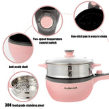 1 x RAW Customer Returns Audecook Cooking Pot Electric Mini Hot Pot, Pot Non-Stick Frying Pan Electric Pan with Glass Lid, Multifunctional Hot Pot, Suitable for Home, Travel and Camping - Pink - RRP €58.25