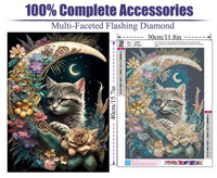 12 x Brand New Diamond Painting Set for Adults, DIY 5D Diamond Painting Cat and Moon Flower, Paint by Numbers Diamond Beginner, Home Wall Decor 30 x 40 cm - RRP €244.8