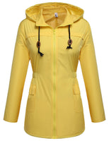 1 x RAW Customer Returns Zeagoo Women s Outdoor Waterproof Jacket, Lightweight Windbreaker, Demi-Season Jacket with Hood, Pockets, Plain, Wavy Stitch, S-XXL, Yellow., M - RRP €19.68