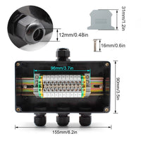 1 x RAW Customer Returns Junction box waterproof IP66, 155 x 90 x 60 mm, SRJQXH feed-through terminal 10-pin UK2.5B terminals with DIN rail, black distribution box surface-mounted 1 in 3 out, for control cabinet outside waterproof - RRP €26.21