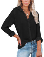 1 x RAW Customer Returns Baynetin Women s Shirt Long Short Sleeve Blouse with V-Neck Buttons Elegant Casual Curvy Work Easy Ironing Business Tops Shirt Black, S  - RRP €18.98