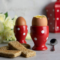 1 x RAW Customer Returns City to Cottage - Ceramic egg cup set Red and white Polka dots Handmade Ceramic tableware set 2 egg cups in a set - RRP €23.15