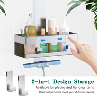 1 x RAW Customer Returns Emibele shower shelf without drilling, stainless steel bathroom organizer with 2 baskets 8 hooks, shower shelf without drilling for frameless glass door, stable bathroom shelf with a load capacity - RRP €36.48