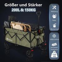 1 x RAW Customer Returns Sekey XXL Plus Folding Cart with Wheel Brakes 200L 150KG, Transport Cart for Beach Camping Garden, Patented Folding in Four Directions SE4010, Olive Green - RRP €117.54