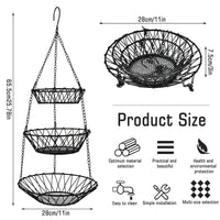 1 x RAW Customer Returns TMBMLPP Hanging Fruit Basket, Hanging Fruit Basket, Hanging Fruit Basket 3 Tiers, Metal Black Hanging Basket, Fruit Vegetable Basket for Hanging, Fruit Storage, Hanging Fruit Basket, Adjustable, Removable - RRP €21.83