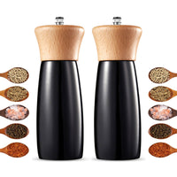 1 x RAW Customer Returns LKFDTW salt and pepper mill wood, set of 2 pepper mills with ceramic grinder, pepper grinder for coarse salt, manual pepper and salt mill with ceramic drill, for kitchen cooking black  - RRP €10.07