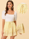 1 x RAW Customer Returns Allegra K Women s Chiffon Floral Tiered Skirt with Ties High Waist Layered Mini Skirt Yellow XL - RRP €40.33