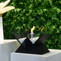 1 x RAW Customer Returns JHY DESIGN Diamond Portable Bioethanol Table Fireplace 37cm High Large Tabletop Fireplace Bio Ethanol Fire Bowl Outdoor Fireplace for Garden Parties Balcony Patio Table Indoor Outdoor Black  - RRP €61.93