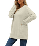 4 x Brand New XIEERDUO knitted sweater women round neck sweater casual elegant tops autumn winter sweatshirt oversized knitted sweater white S - RRP €145.16