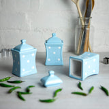 1 x Brand New City to Cottage - Ceramic Kitchen Container 150 ml Set of 3 Light Blue and White Polka Dots Handmade Container with Lid Ceramic Cookie Jar - RRP €65.3