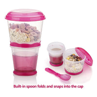 1 x Brand New Muesli To Go, Muesli Container, Muesli on the go Muesli Box Storage Container Cups Milk Yoghurt Keeper Holder with Spoon Pink  - RRP €22.14