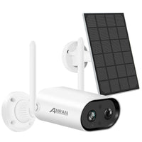 1 x RAW Customer Returns ANRAN 2K outdoor surveillance camera battery with solar panel, wireless solar WiFi camera outdoor with PIR motion detector, 2.4GHz WiFi, SD card slot, IR night vision, 2-way audio, Alexa compatible, S01 white - RRP €55.52