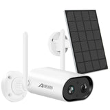 1 x RAW Customer Returns ANRAN 2K surveillance camera outdoor battery with solar panel, wireless solar WiFi camera outdoor with PIR motion detector, 2.4GHz WiFi, SD card slot, IR night vision, 2-way audio, Alexa compatible, S01 white - RRP €52.32