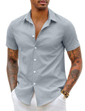 1 x RAW Customer Returns COOFANDY short sleeve shirt men s shirts short sleeve summer business shirt beach shirt plain casual shirt short sleeve shirt men s shirt basic shirt for men light blue 2XL - RRP €24.99