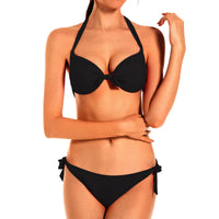 1 x RAW Customer Returns EONAR Women s Swimwear Halter Push up Bikini Top with Underwire Adjustable Side Ties Bikini Sets, Size 80D 85C 85D 90C 2XL Black - RRP €31.0