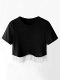 1 x RAW Customer Returns Dresswel Women Sexy Sleeveless Fringe Tops Round Neck Glitter Tassel Top 2-Black.,S - RRP €24.0