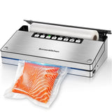 1 x RAW Customer Returns Bonsenkitchen vacuum sealer, Pro Stainless Steel vacuum sealer - suction power 12 liters min, with 6 food modes, integrated cutter and bag container, with starter kit - RRP €57.36