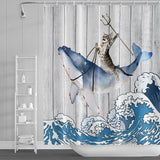 1 x RAW Customer Returns SDOTPMT 180x180cm Funny Cat Riding Whale Shower Curtain Vintage Wooden Floor Japanese Sea Ocean Wave Bath Curtain Cute Cartoon Bathtub Curtain Waterproof for Bathroom Bath Curtain with Hooks - RRP €19.99