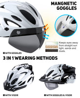 1 x RAW Customer Returns RaMokey bicycle helmet for adults with light, bicycle helmet, city helmet, urban bicycle helmet for men and women with removable magnetic goggles visor, bicycle helmet with 18 ventilation channels 57-62 cm white  - RRP €31.44