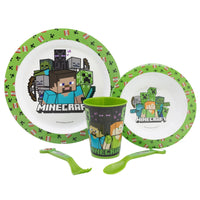 1 x Brand New 5 PIECE CHILDREN S PLACE SET. PLATE, BOWL, 260ML GLASS AND CUTLERY. FREE OF BISPHENOL A AND MICROWAVE COMPATIBLE. MINECRAFT 2023 - RRP €19.2