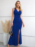 1 x RAW Customer Returns Laughido Maxi Dress Wrap Dress Party Dress Bodycon Evening Dresses Women s Cocktail Dress Festive Elegant Long Wedding Summer Dress Blue, Large  - RRP €47.29