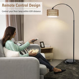 1 x RAW Customer Returns Rayofly arc lamp living room floor lamp, rattan floor lamp with remote control and LED bulb, app control, vintage floor lamp with double lampshades, boho floor lamp for bedroom, E27 floor lamp - RRP €89.99