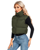 1 x Brand New MAVIS LAVEN Women s Winter Stand Collar Crop Vest Lightweight Sleeveless Warm Zipper Outerwear Coat Puffer Vests Padded Waistcoat 2-Army Green,Large  - RRP €20.26