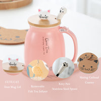 1 x RAW Customer Returns Cat Cup Cute Ceramic Coffee Cup with Lid, Stainless Steel Spoon, Novelty Morning Cup Tea Milk Christmas Mug Gift Tea Cup with Lid and Strainer Gifts for Women 380ML Pink  - RRP €18.14