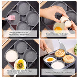 1 x RAW Customer Returns Cresbel fried egg pan Pancake pan 4 holes with large oil brush and scraper, fried egg pan with wooden handle, non-stick aluminum egg pan for induction cooker gas stove fried egg pan - black - RRP €17.04