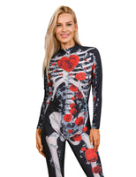 1 x RAW Customer Returns IDGREATIM Women s 3D Bone Rose Print Halloween Cosplay Carnival Costume Long Sleeve Catsuit Jumpsuit Bodysuits for Women Girls Halloween M - RRP €21.18