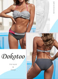 1 x RAW Customer Returns Dokotoo Bandeau Bikini Women Push Up Two Piece Swimsuit Swimwear Bikini Set, 01-Gray, L - RRP €39.99