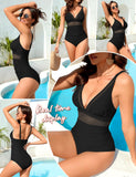 1 x RAW Customer Returns CMTOP Women s Swimsuit Push Up V Neck Monokinis Tummy Control One Piece Swimwear Mesh Padded Swimwear Bathing Costume Black, M  - RRP €34.99