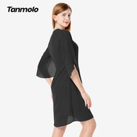 1 x RAW Customer Returns Tanmolo Women s Chiffon Dress 3 4 Sleeve Cocktail Dress V-Neck Festive Dresses Elegant Knee-Length Evening Dress Black, L  - RRP €25.0