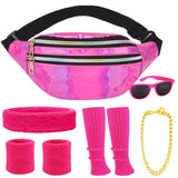 1 x RAW Customer Returns 80s Accessories Women Men Waterproof Fanny Pack 80s Neon Leg Warmers Headband Bracelets 80s Clothing Sport 90s 80s Outfit Women Men Accessories Party Costume Pink  - RRP €14.11