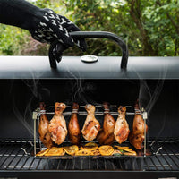 1 x RAW Customer Returns AISHNA chicken leg holder for oven grill, stainless steel chicken roaster, chicken holder for 14 legs, chicken leg holder with drip tray, chicken grill stand BBQ rack - RRP €17.14