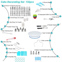 1 x RAW Customer Returns Rotatable cake plate, 132-piece cake stand, cake turntable, cake making accessory set, cake decorating with piping nozzles, cake scraper, pastry tool for baking, pastries, icing. - RRP €28.22