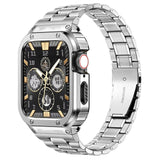 1 x RAW Customer Returns MioHHR Metal Bands with Case Compatible for Apple Watch Band 44mm, Shockproof Stainless Steel Case and Replacement Band with Case for iWatch Series 6 5 4 SE for Men Silver  - RRP €39.31