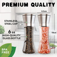 2 x RAW Customer Returns Salt and pepper mill set of 2, spice mill and chili mill made of glass, with adjustable fineness ceramic grinder Without spice content  - RRP €27.98